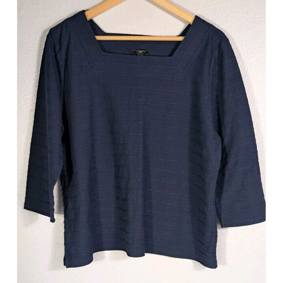Talbots XL Petite Navy Blue Tee Bateau Neck 3/4 Sleeve - Picture 1 of 7